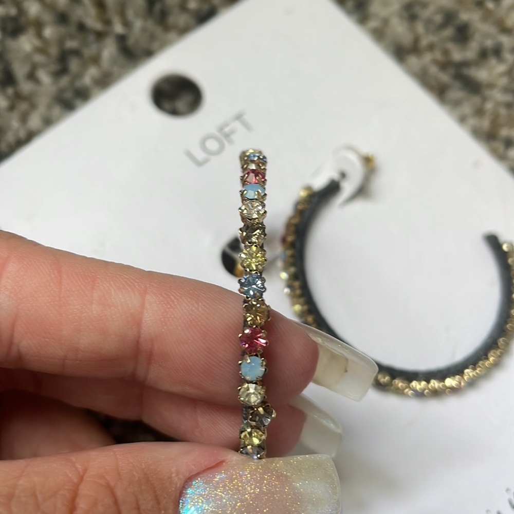 Loft Rhinestone Hoop Earrings - Picture 2 of 3